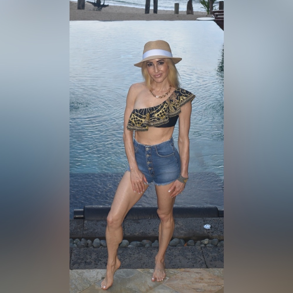 Camilla Black & Gold One-Shoulder Ruffle Bikini